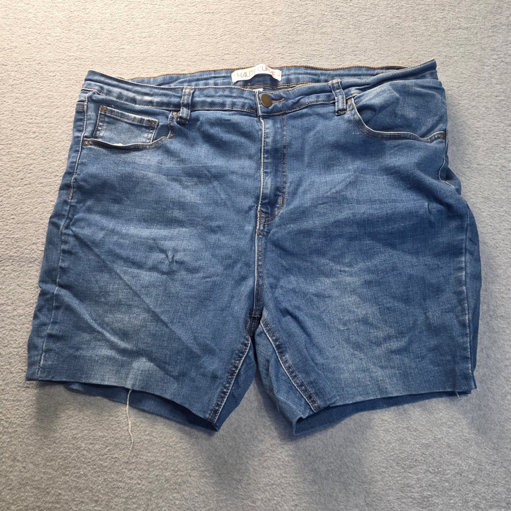 Haute Curve Denim Shorts‎ Womens Plus Size 22 Blue Stretch Mid Rise Jean Shorts